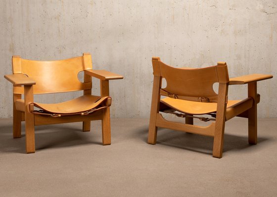 Spanish Chair Set in Naturel Leather and Oak by Børge Mogensen for Fredericia, 1995, Set of 2-JK-1824715