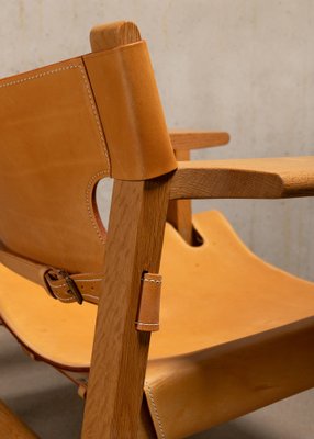 Spanish Chair Set in Naturel Leather and Oak by Børge Mogensen for Fredericia, 1995, Set of 2-JK-1824715