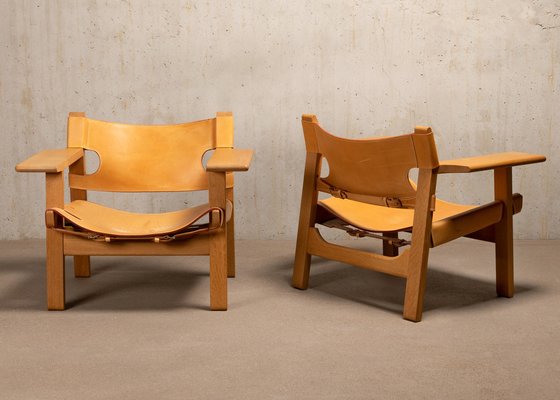 Spanish Chair Set in Naturel Leather and Oak by Børge Mogensen for Fredericia, 1995, Set of 2-JK-1824715