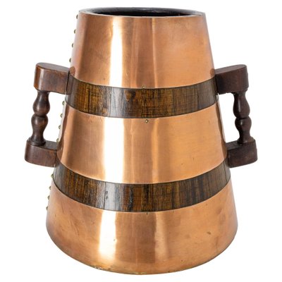 Spanish Copper and Oak Herrade Basque Water Holder, 1960s-RIU-1403209