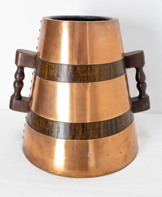 Spanish Copper and Oak Herrade Basque Water Holder, 1960s-RIU-1403209