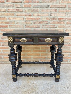 Spanish Ebonized Walnut Side Table with Drawer, 1880s-NOU-1113407