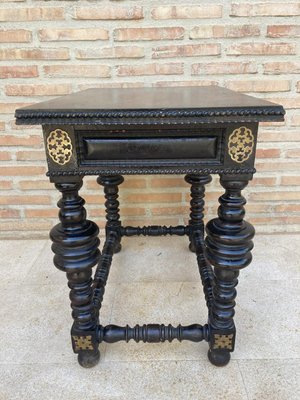 Spanish Ebonized Walnut Side Table with Drawer, 1880s-NOU-1113407