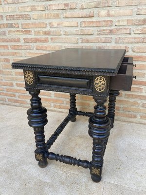 Spanish Ebonized Walnut Side Table with Drawer, 1880s-NOU-1113407