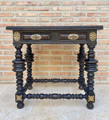 Spanish Ebonized Walnut Side Table with Drawer, 1880s-NOU-1113407