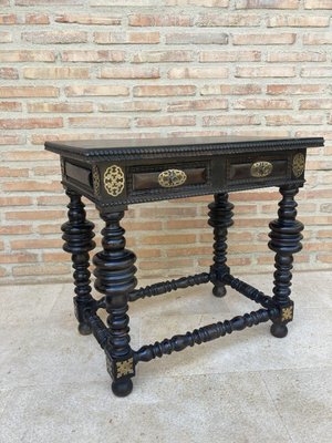 Spanish Ebonized Walnut Side Table with Drawer, 1880s-NOU-1113407