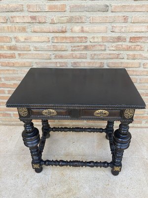 Spanish Ebonized Walnut Side Table with Drawer, 1880s-NOU-1113407