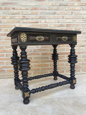 Spanish Ebonized Walnut Side Table with Drawer, 1880s-NOU-1113407