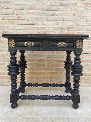 Spanish Ebonized Walnut Side Table with Drawer, 1880s-NOU-1113407