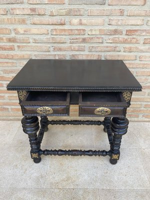 Spanish Ebonized Walnut Side Table with Drawer, 1880s-NOU-1113407