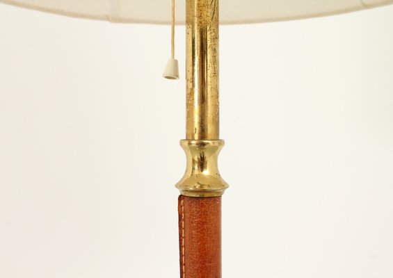 Spanish Floor Lamp in Brass and Leather, 1950s-UB-1785147