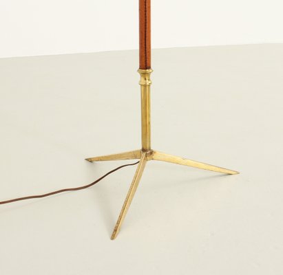 Spanish Floor Lamp in Brass and Leather, 1950s-UB-1785147