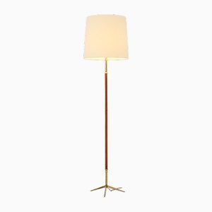 Spanish Floor Lamp in Brass and Leather, 1950s-UB-1785147