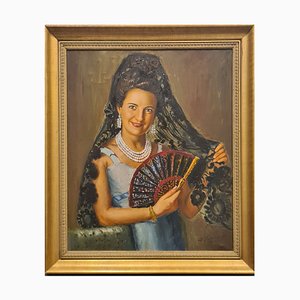 Spanish Girl Portrait, 1950s, Oil on Canvas, Framed-RPW-1820135