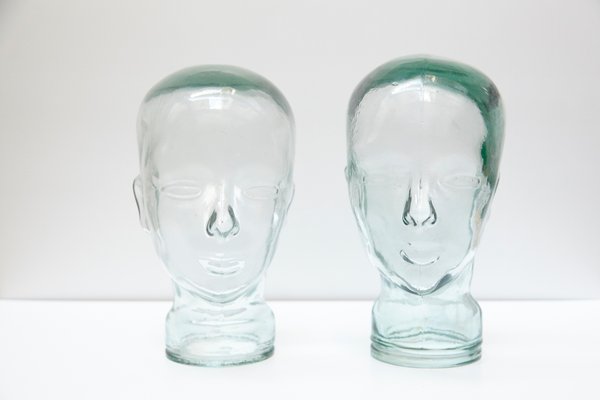 Spanish Glass Head Sculptures, 1970s, Set of 2-WM-575649