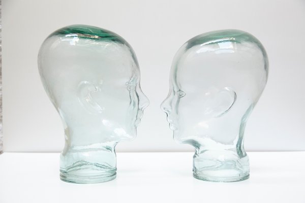 Spanish Glass Head Sculptures, 1970s, Set of 2-WM-575649