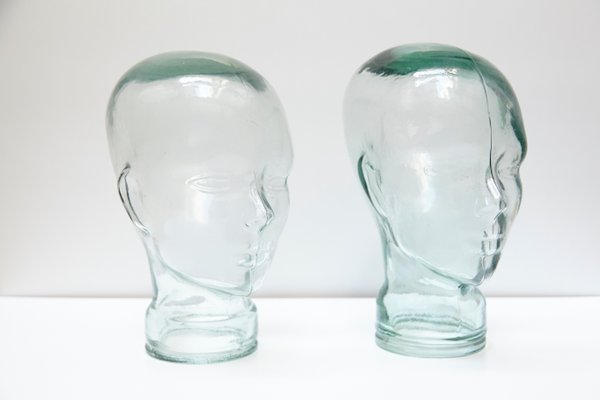 Spanish Glass Head Sculptures, 1970s, Set of 2-WM-575649