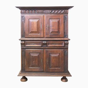 Spanish Gothic Revival Oak 2-Piece Buffet Cabinet, Late 19th Century-RIU-947756