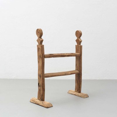 Spanish Hachero Traditional Natural Oak Wood Candleholder, 1890s-WM-1294339