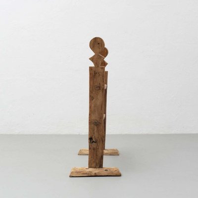 Spanish Hachero Traditional Natural Oak Wood Candleholder, 1890s-WM-1294339