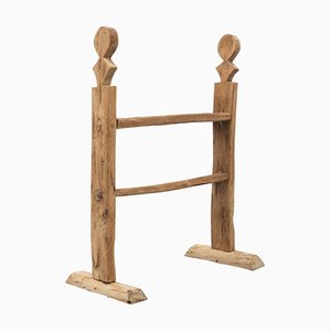 Spanish Hachero Traditional Natural Oak Wood Candleholder, 1890s-WM-1294339