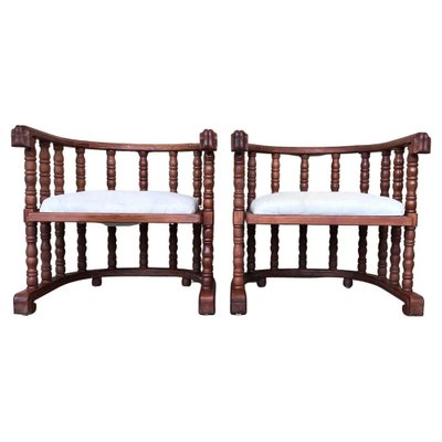 Spanish Hand Carved Chairs with Slatted Barrel Back, 1920, Set of 2-PSK-1401006