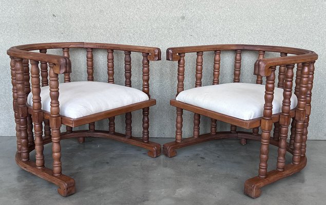 Spanish Hand Carved Chairs with Slatted Barrel Back, 1920, Set of 2-PSK-1401006