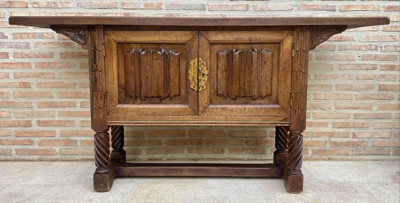 Spanish Hand Carved Console Table with Two Doors-NOU-1269768