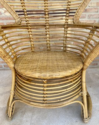 Spanish High Back Armchair in Bamboo Wicker, 1970s, Set of 2-NOU-1789944