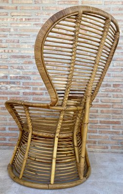 Spanish High Back Armchair in Bamboo Wicker, 1970s, Set of 2-NOU-1789944