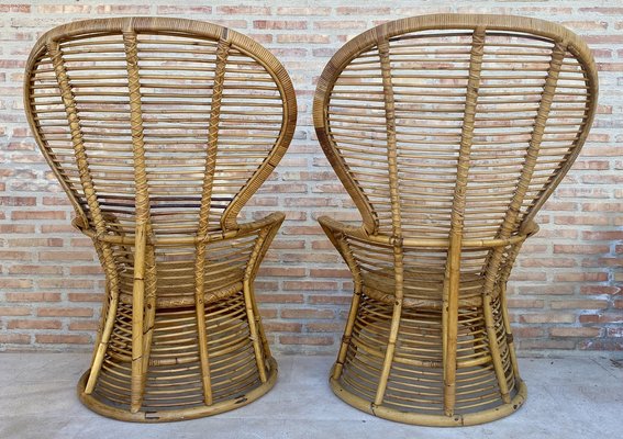 Spanish High Back Armchair in Bamboo Wicker, 1970s, Set of 2-NOU-1789944