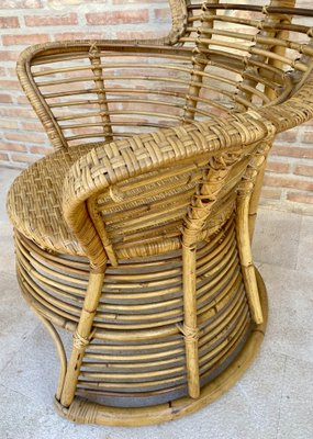 Spanish High Back Armchair in Bamboo Wicker, 1970s, Set of 2-NOU-1789944