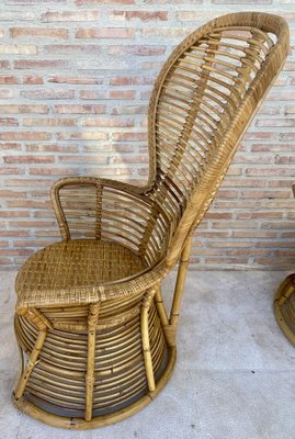 Spanish High Back Armchair in Bamboo Wicker, 1970s, Set of 2-NOU-1789944