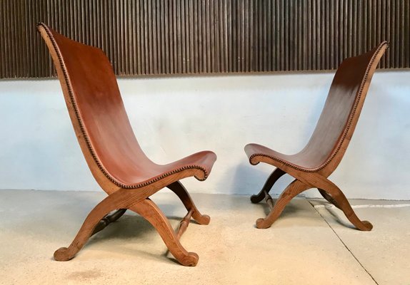 Spanish High-Back Leather Slipper Chairs by Pierre Lottier, 1950s, Set of 2-JP-999162