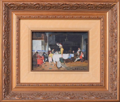 Spanish Interior Scene, the Party, 20th-century, Oil on Board, Framed-AOI-1189429