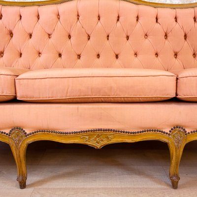 Spanish Neoclassical Upholstered & Walnut Sofa, 1930s-CQZ-812074