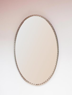 Spanish Oval Mirror with Chromed Metal Frame, 1950s-JWI-1737978