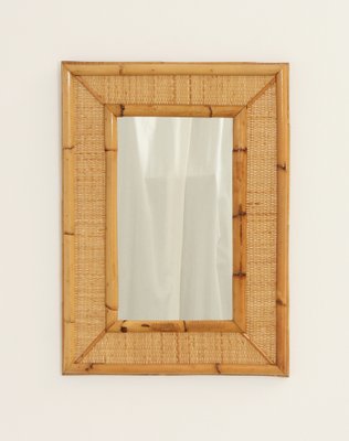 Spanish Rattan and Cane Wall Mirror, 1970s-UB-1806155