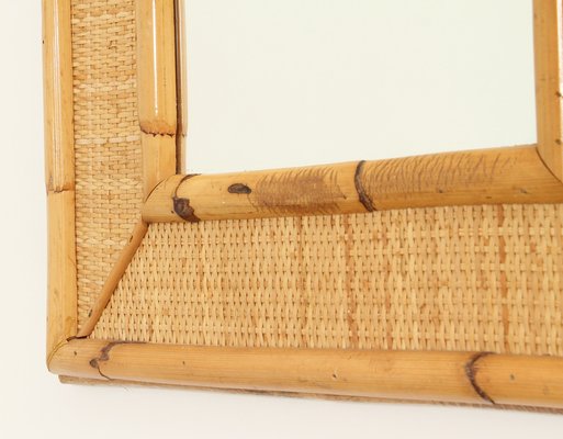 Spanish Rattan and Cane Wall Mirror, 1970s-UB-1806155