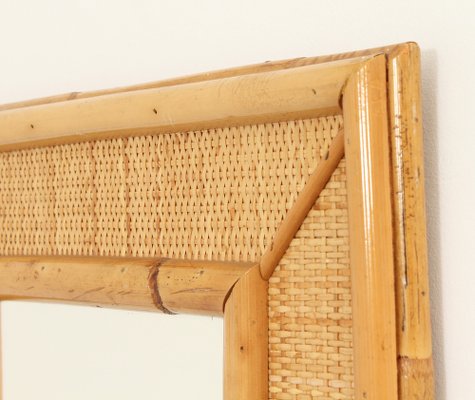 Spanish Rattan and Cane Wall Mirror, 1970s-UB-1806155