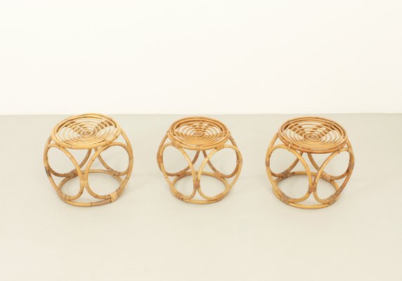 Spanish Rattan Stools, 1970s, Set of 3-UB-1806126