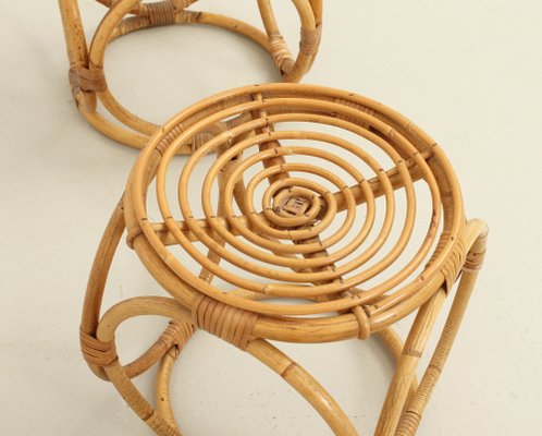 Spanish Rattan Stools, 1970s, Set of 3-UB-1806126