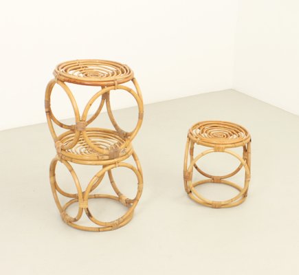 Spanish Rattan Stools, 1970s, Set of 3-UB-1806126