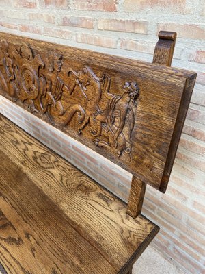 Spanish Renaissance Carved Oak Bench Banquette Escaño, 1890s-NOU-1730518