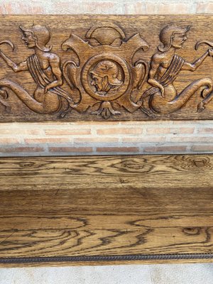 Spanish Renaissance Carved Oak Bench Banquette Escaño, 1890s-NOU-1730518