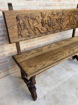 Spanish Renaissance Carved Oak Bench Banquette Escaño, 1890s-NOU-1730518