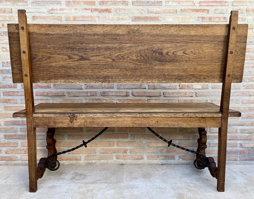 Spanish Renaissance Carved Oak Bench Banquette Escaño, 1890s-NOU-1730518