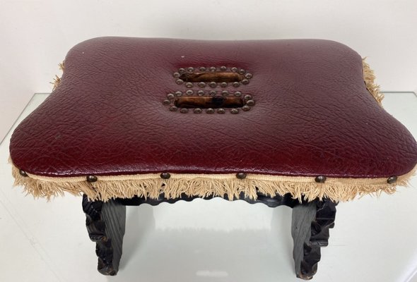 Spanish Renaissance Red Faux-Leather Footstool-WZZ-989076