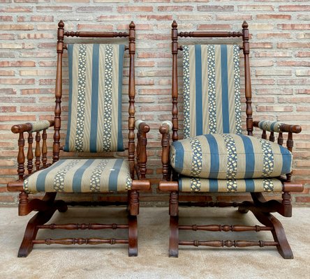 Spanish Rocking Chairs in Carved Walnut, 1960, Set of 2-NOU-1340463