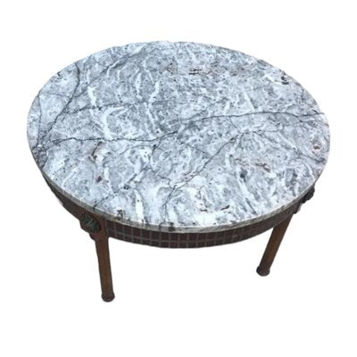 Spanish Round Side Table with Marble Top and Bronze Rivets, 19th Century-TCS-1795949